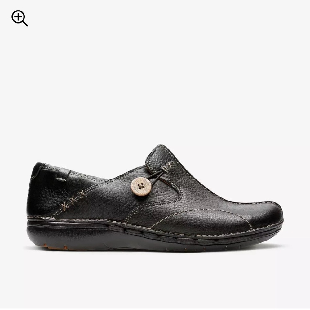 Clark’s Unstructured Un Loop Black Leather Casual Slip-On Shoes - Picture 5 of 11